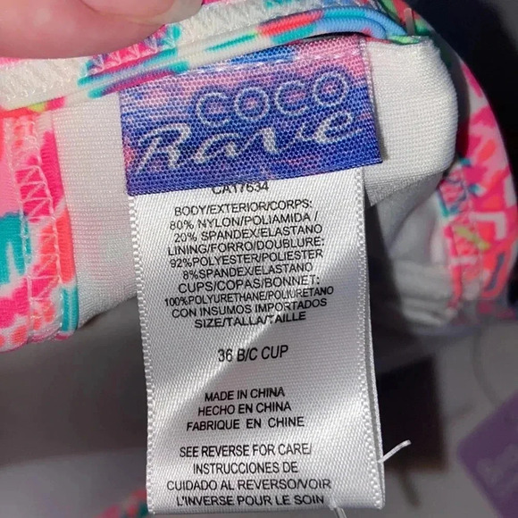 NWT Coco Rave 36B/C halter push-up bikini top bright ruched hot pink orange - Picture 7 of 10